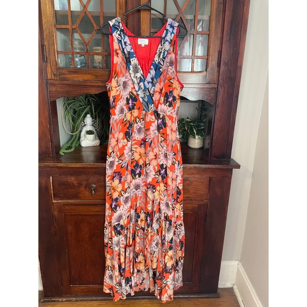Jade Johnny Was Priyanka XL‎ Maxi Dress Floral Print Sleeveless Silk - Picture 2 of 8